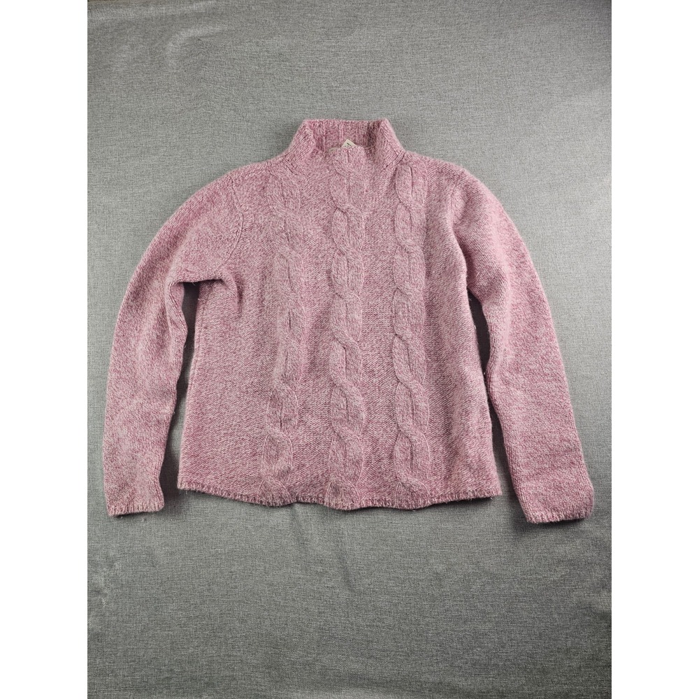Ll Bean Sweater Womens Large Pink Wool Angora Mock Neck Pullover Cable Knit